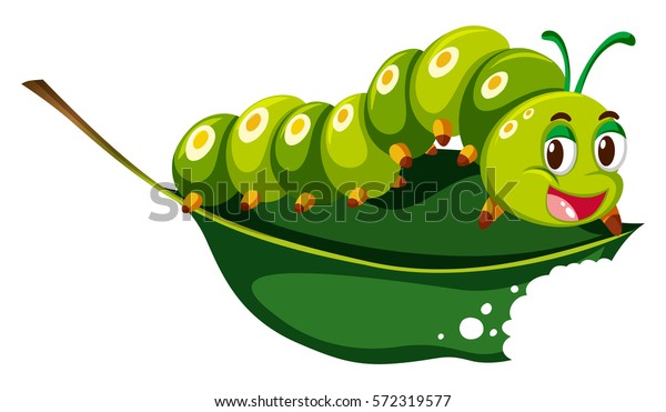 かわいいいもむしの緑の葉のイラスト のベクター画像素材 ロイヤリティフリー 572319577