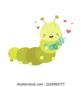 Cute Caterpillar Clipart for Kids Holidays and Goods. Happy Clip Art Fox Caterpillar with Baby. Vector Illustration of an Animal for Stickers, Prints for Clothes, Baby Shower Invitation.  svg