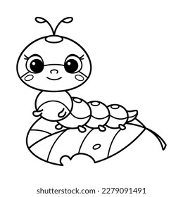 Cute Caterpillar Coloring Page Cartoon Vector Illustration