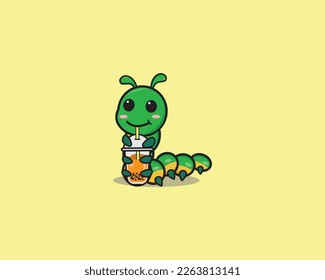 Cute Caterpillar Drink Boba Vector Design