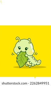 Cute caterpillar eats green leaves cartoon vektor icon ilustration.animal nature icon concept isolated premium vektor. Flate cartoon style