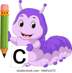 Cute caterpillar holding pencil