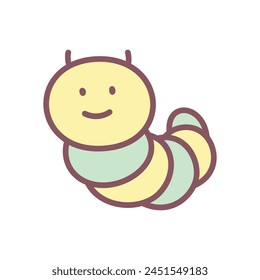 Cute caterpillar icon. Hand drawn illustration of a funny green worm isolated on a white background. Kawaii sticker. Vector 10 EPS.