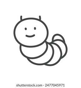 Cute caterpillar icon. Hand drawn monochrome illustration of a funny worm isolated on a white background. Kawaii sticker. Vector 10 EPS.