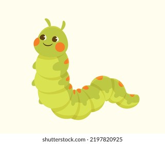 Cute caterpillar icon. Sticker for social networks, graphic element for website. Crawling insect, nature and wild life. Charming and adorable fictional character. Cartoon flat vector illustration