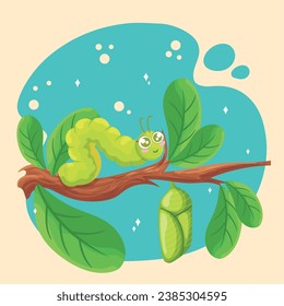 Cute caterpillar insect character on a tree branch Vector