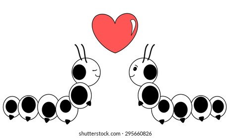 cute caterpillar in love lovely black and white cartoon vector illustration 