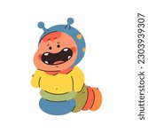 Cute caterpillar monster vector character illustration isolated on a white background.