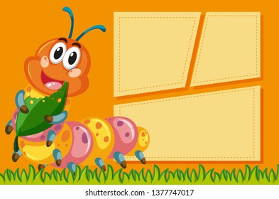 Cute caterpillar on blank note illustration