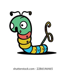 Cute caterpillar on the tree branch leaf animal cartoon isolated flat style
