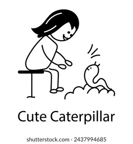 Cute caterpillar pet, doodle style icon 