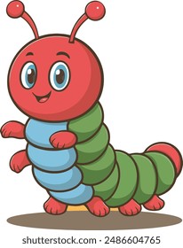 Cute Caterpillar Standing Cartoon Vector Icon Illustration Animal Nature Icon Concept Isolated Flat