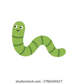 Cute Caterpillar Vector Illustration, Isolated Flat Cartoon Green Worm Character for Kids Education and Nursery Wall Art