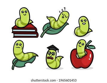 Cute caterpillar worm animal mascot logo design illustrations