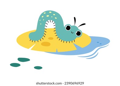 Cute Caterpillar or Worm as Crawling Insect on Swamp Pad Vector Illustration