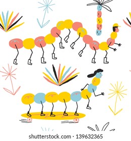 cute caterpillars enjoying the time vector seamless background