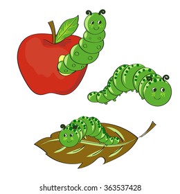 Cute caterpillars set. Hand drawn vector illustrations isolated on white.