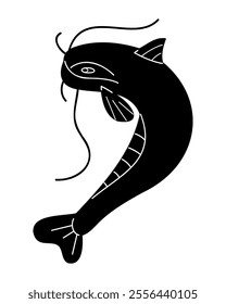 A cute catfish in black and white colors. Doodle clip art for your projects.