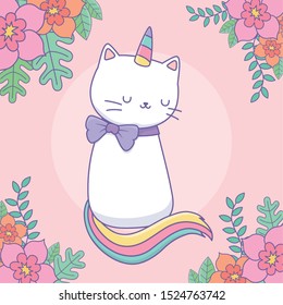 cute caticorn with floral decoration vector illustration design cute caticorn with floral decoration vector illustration design