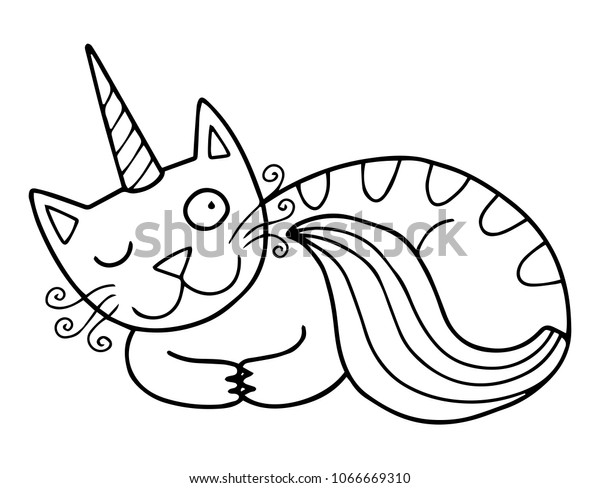 Cute Caticorn Illustration Coloring Page Book Stock Vector (Royalty