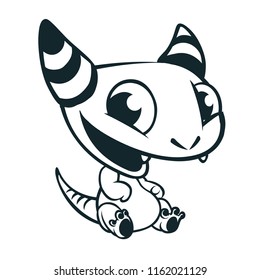 Cute catoon horned monster outline. Vector illustration isolated