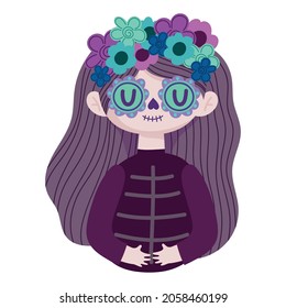 cute catrina characters with flowers