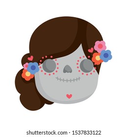 cute catrina culture traditional mexico icon vector illustration