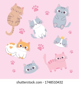 cute cats adorable faces paws cartoon animal funny character background vector illustration