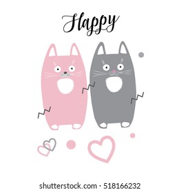 Cute cats, animal face heart pattern, Cartoon kittens characters for kids party, holiday, birthday, baby shower, abstract, illustration, polka dots. Nursery Background playroom kids party cat poster