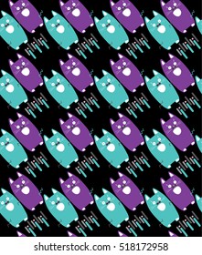 Cute cats, animal seamless pattern, Cartoon kittens characters for kids party, holiday, birthday, baby shower, abstract, illustration, polka dots. Nursery Background for Kid playroom kids party Poster