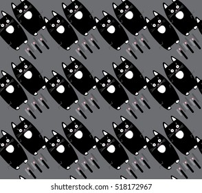 Cute cats, animal seamless pattern, Cartoon kittens characters for kids party, holiday, birthday, baby shower, abstract, illustration, polka dots. Nursery Background for playroom, kids party cat face