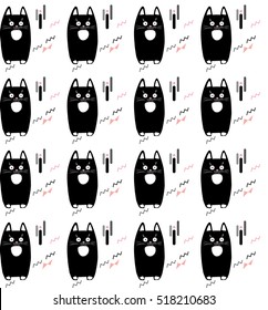 Cute cats, animal seamless pattern, Cartoon kittens characters for kids party, holiday, birthday, baby shower, abstract, illustration, polka dots. Nursery Background for Kid playroom kids party Poster