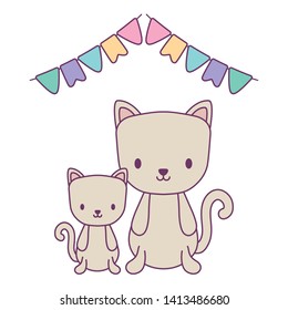cute cats animals with garlands hanging