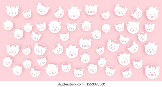 Cute cats background in paper cut style 