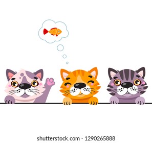 Cute cats border set. Funny kitten best friends. Happy friendship day. Vector illustration isolated on white background