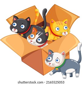 Cute cats in the cardboard box illustration