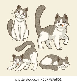 cute cats cartoon character illustration for tshirt design, logo, or stickers