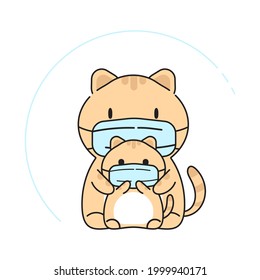 Cute cats cartoon character wear a masks, Vector illustration of cats.	