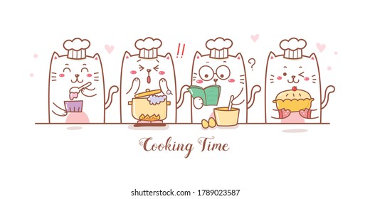 cute cats cartoon cooking and bakery.