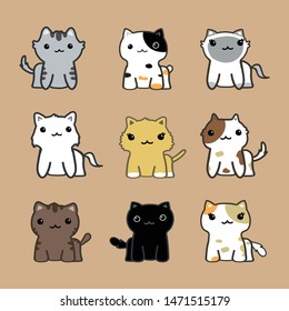 cute cats cartoon set vector