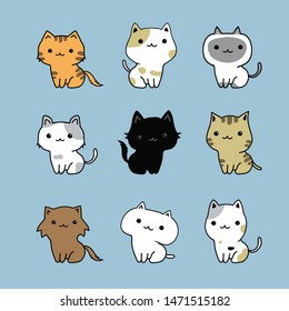 cute cats cartoon set vector