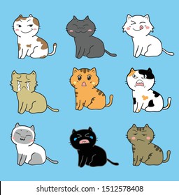 cute cats cartoon set  for vector