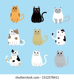 cute cats cartoon set  for vector