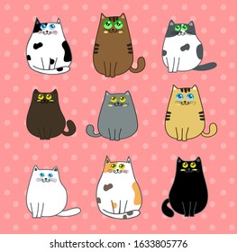 cute cats cartoon set vector