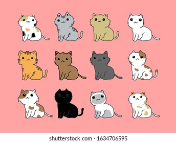 cute cats cartoon set vector