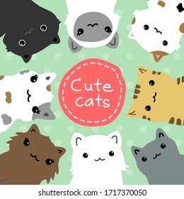 cute cats cartoon set vector