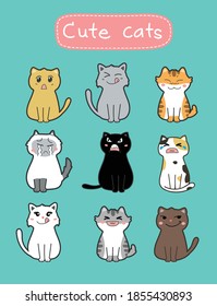 cute cats cartoon set vector
