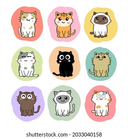 cute cats cartoon set vector