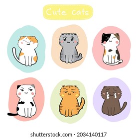 cute cats cartoon set vector