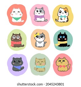 cute cats cartoon set vector